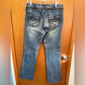 Cowgirl Tuff Women’s Bootcut Jeans in Medium Blue with Studded Back Pockets - 32